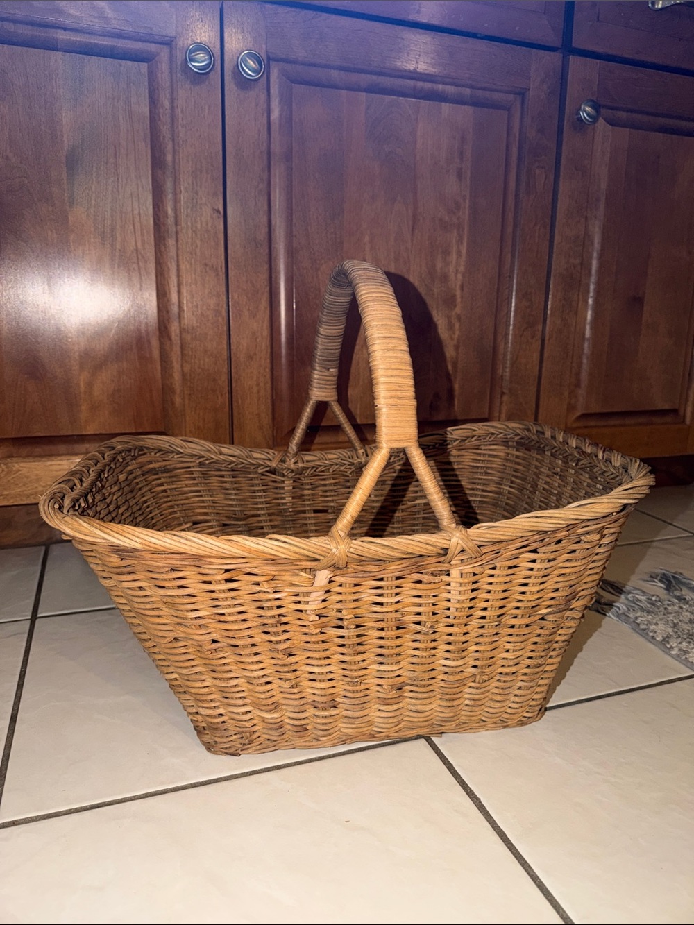 Vintage Woven Rattan Basket Tote - Natural Brown